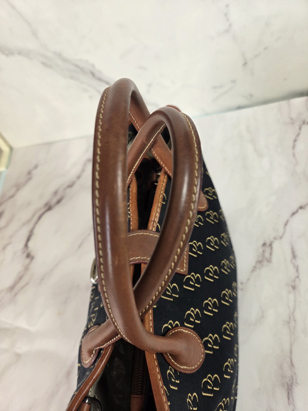 Dooney & Bourke Black Monogram Satchel with Brown Leather Trim - Picture 8 of 16
